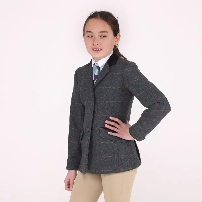 Aubrion Saratoga Youth Tweed Show Jacket - Juniper/Navy Check-3
