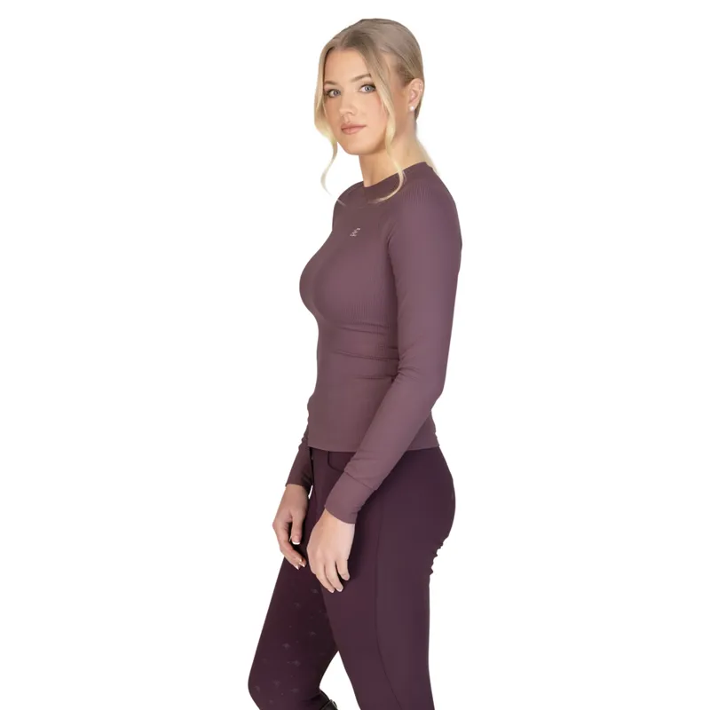 Aubrion Equestrian Ribbed Women's Long Sleeve Base Layer - Thistle-3