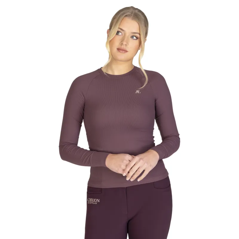 Aubrion Equestrian Ribbed Women's Long Sleeve Base Layer - Thistle-1