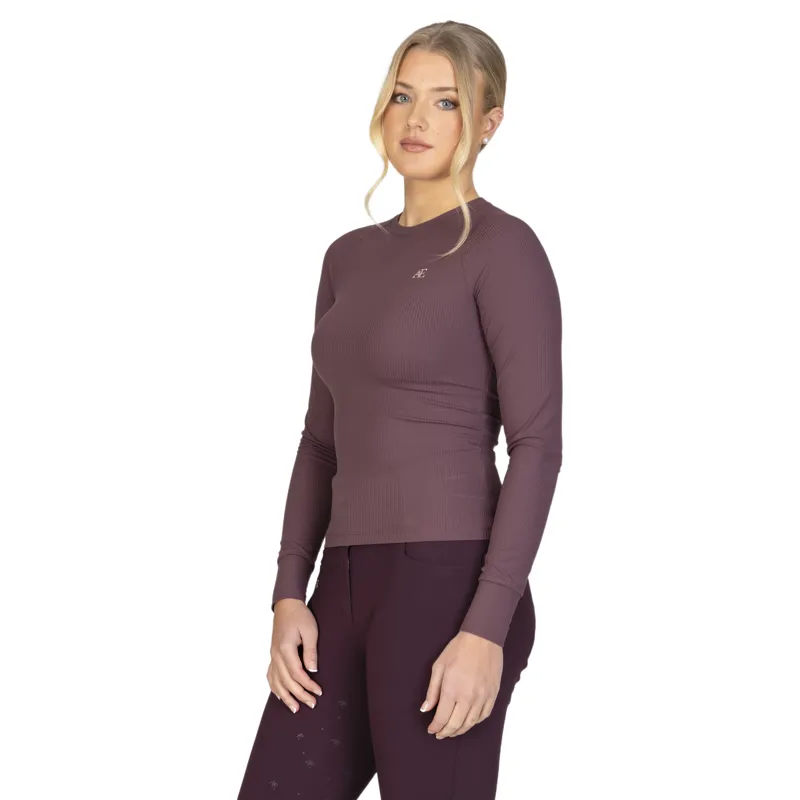 Aubrion Equestrian Ribbed Women's Long Sleeve Base Layer - Thistle-2