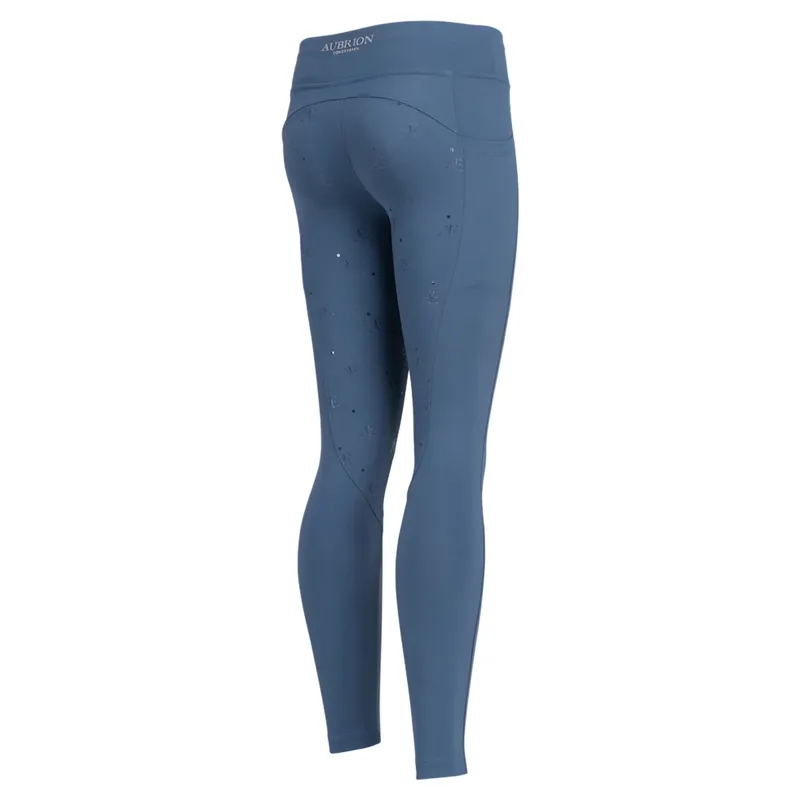 Aubrion Equestrian Winter Full Grip Junior Riding Tights - Estate Blue-2