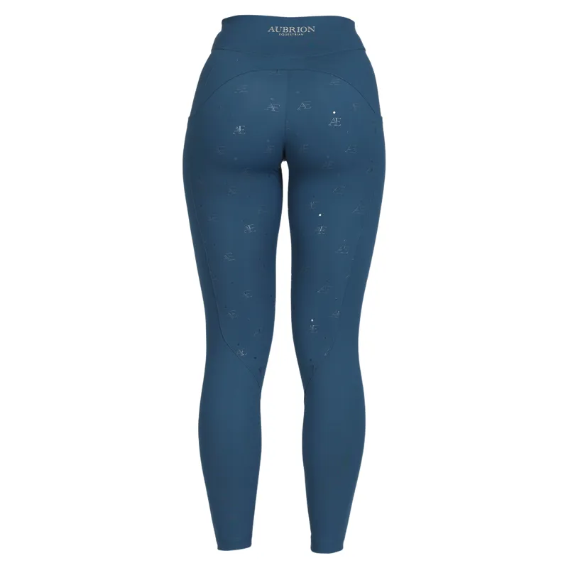 Aubrion Equestrian Winter Full Grip Women's Riding Tights - Estate Blue-6