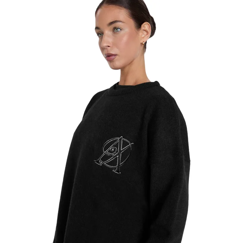 Aztec Diamond Women's Knit Crew Neck Sweater - Black Pre-Order-4