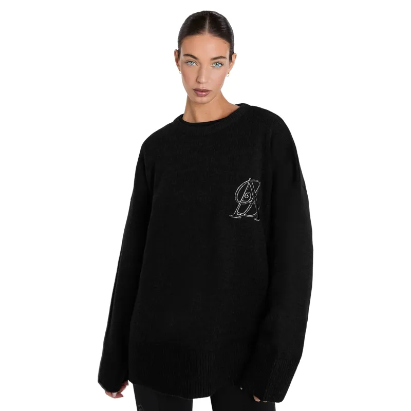 Aztec Diamond Women's Knit Crew Neck Sweater - Black Pre-Order