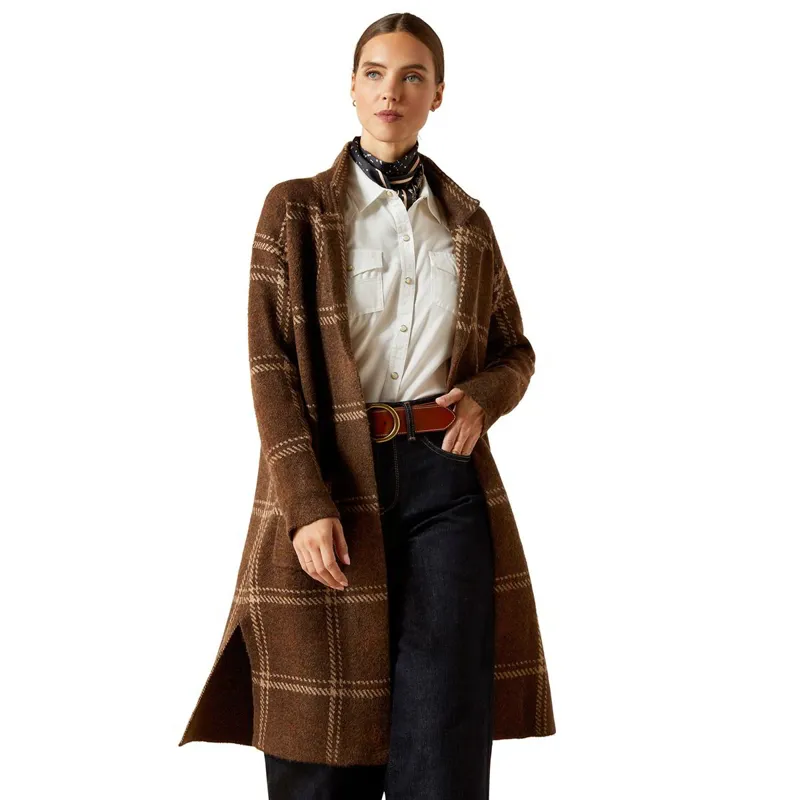 Ariat Country Ballston Womens Long Cardigan - Sorrel Horse Plaid