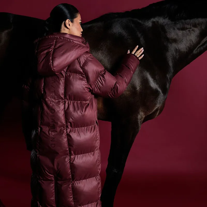 Aztec Diamond Women's Heavy Quilted Long Puffer Coat - Cherry-11