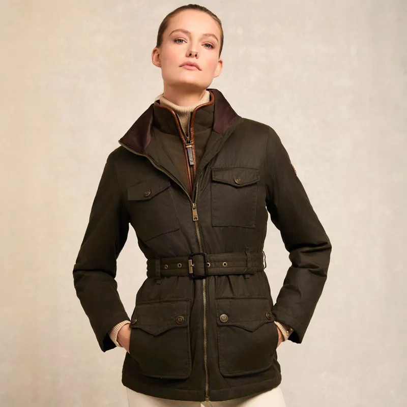 Holland Cooper Belted Waxed Womens Jacket - Dark Olive
