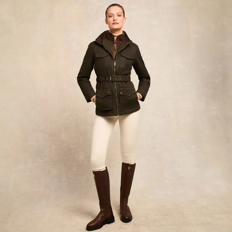 Holland Cooper Belted Waxed Womens Jacket - Dark Olive-2