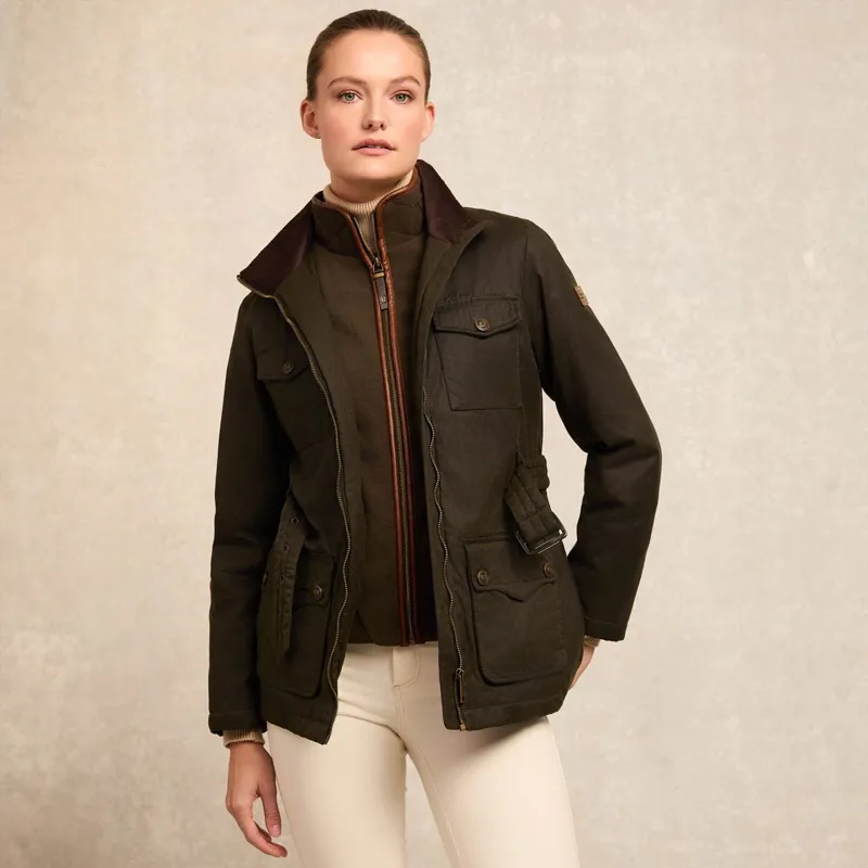 Holland Cooper Belted Waxed Womens Jacket - Dark Olive-3