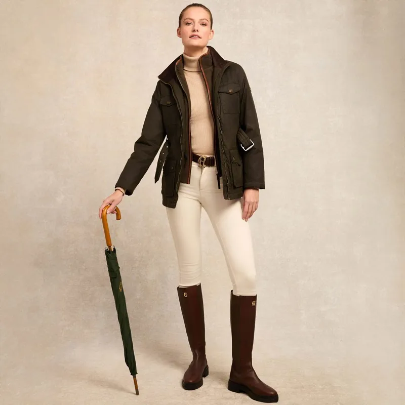Holland Cooper Belted Waxed Womens Jacket - Dark Olive-5