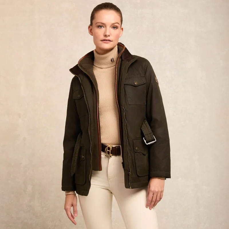 Holland Cooper Belted Waxed Womens Jacket - Dark Olive-6