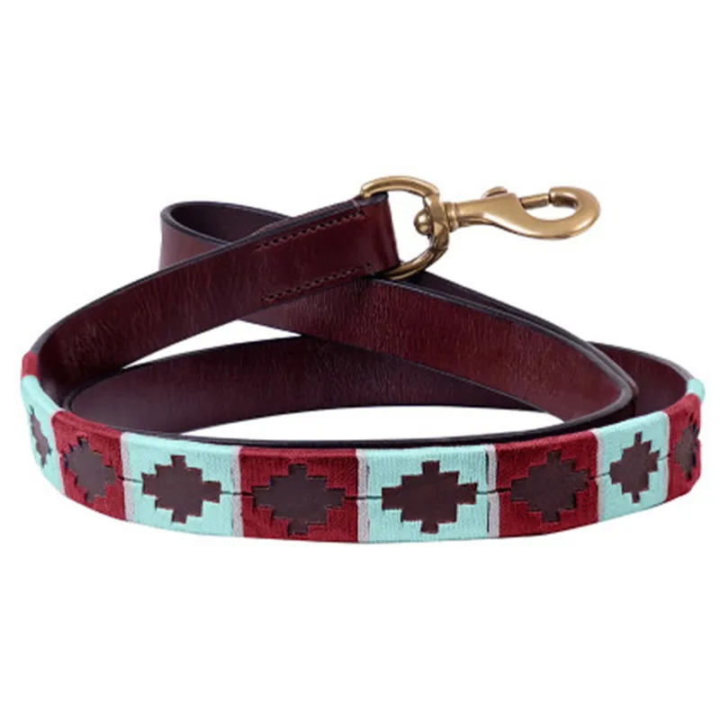 Benji and Flo Sublime Polo Leather Dog Leash - Aqua/Fig