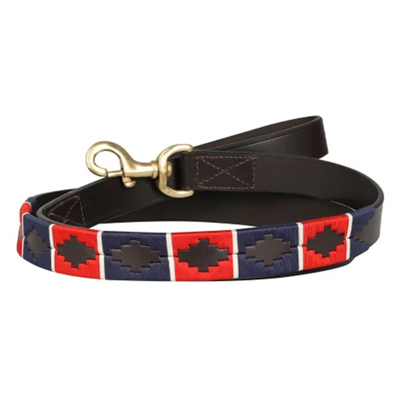 Benji and Flo Sublime Polo Leather Dog Leash - Red/Navy/White