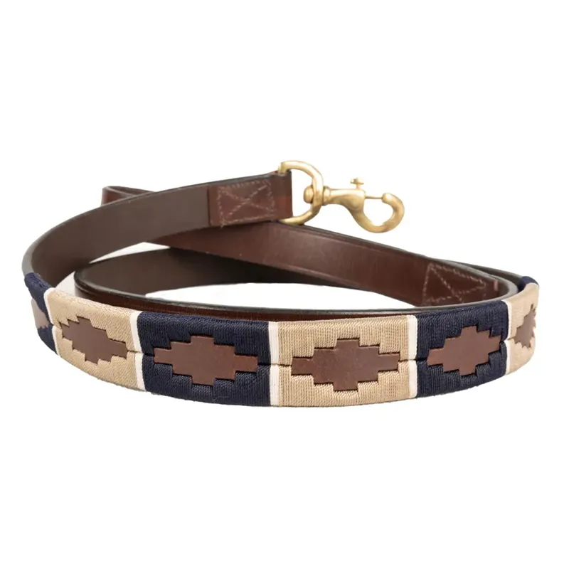 Benji and Flo Sublime Polo Leather Dog Leash - Navy/Fossil