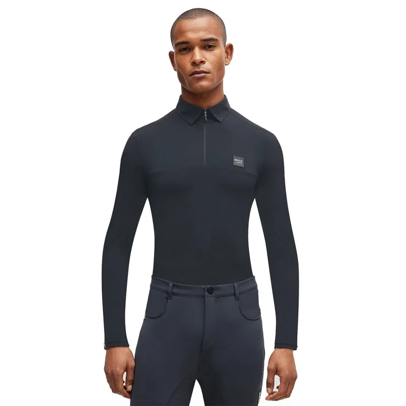 BOSS Equestrian Elton Men's Long Sleeve Training Polo Shirt - Grey