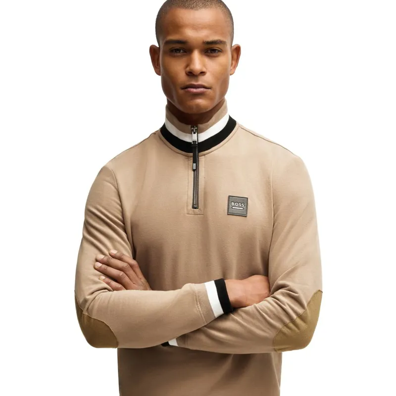 BOSS Equestrian Quarter Zip Men's Sweater - Signature Camel-1