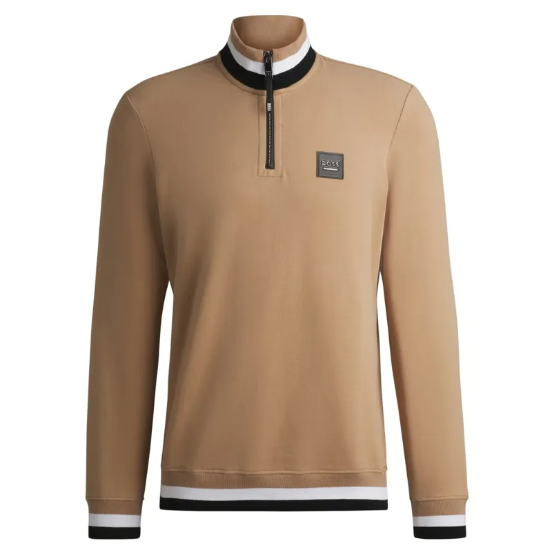 BOSS Equestrian Quarter Zip Men's Sweater - Signature Camel-2