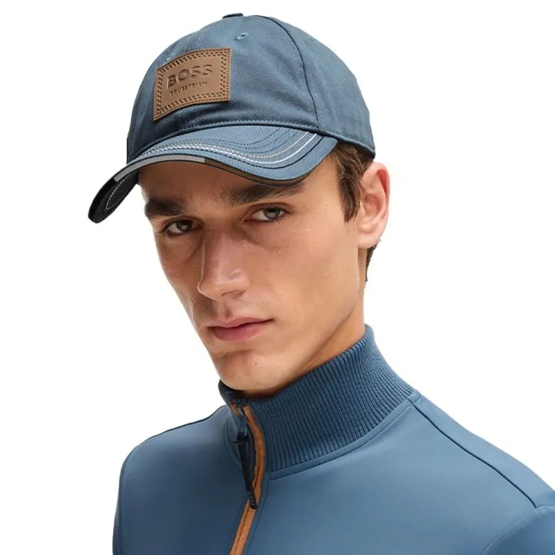 BOSS Equestrian Unisex Leather Vintage Patch Cap - Northern Blue-1