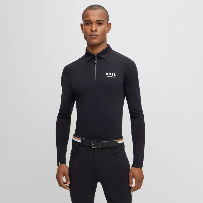 BOSS Equestrian Elton Men's Long Sleeve Training Polo Shirt - Black