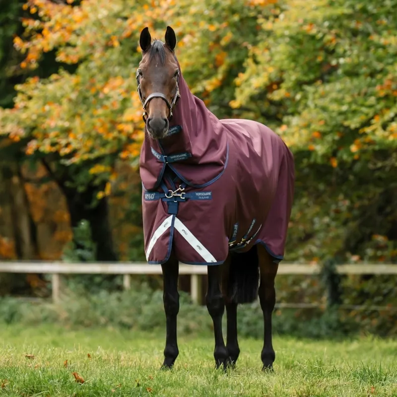 Amigo 1200D Plus 100g Detachable Neck Turnout Blanket - Burgundy/Navy/Grey-6
