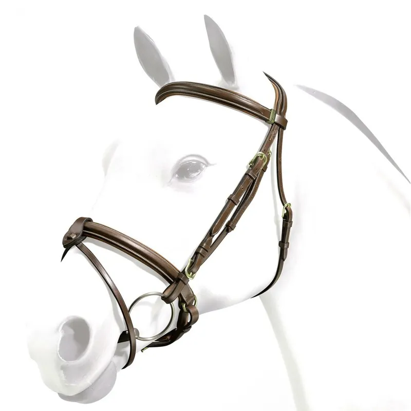 Equipe Emporio Crank Noseband Removable Flash Bridle-Brown/Brass