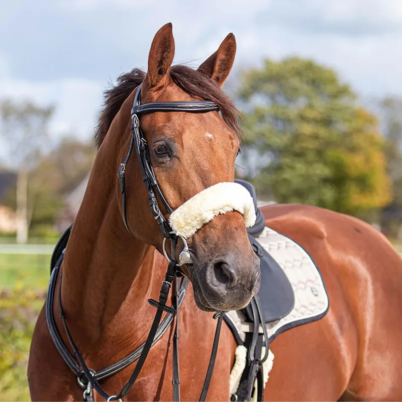 QHP Faux Fur Noseband Cover - Cream-1