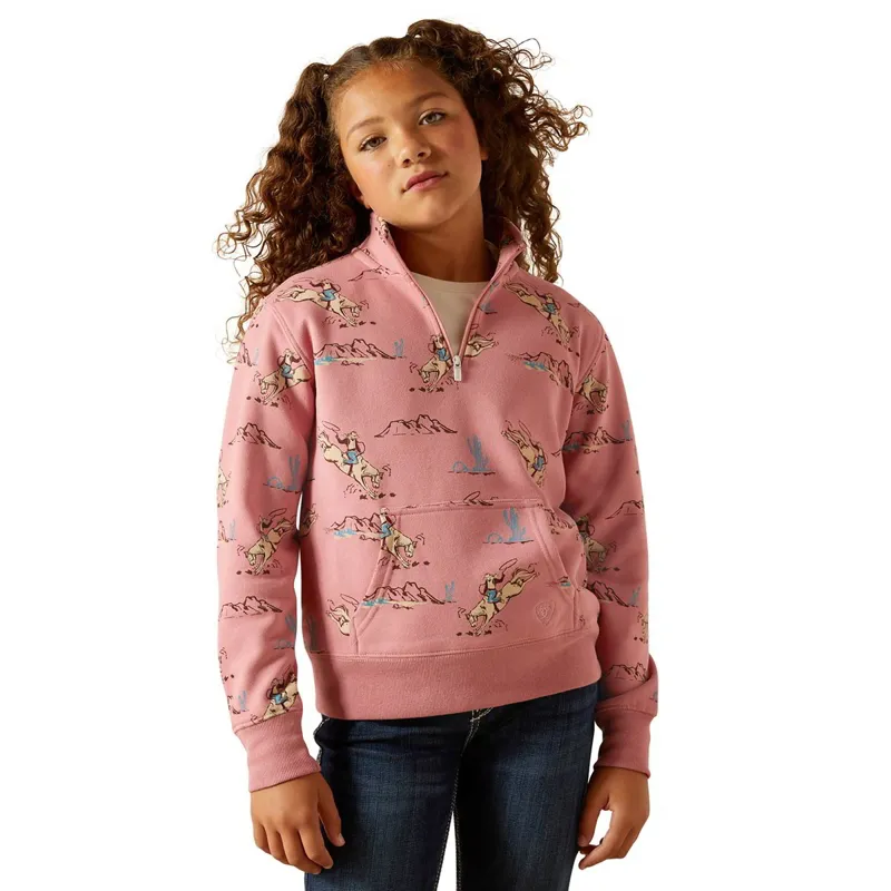 Ariat Bronc Scene Junior Girls 1/4 Zip Sweatshirt - Bronc Toile