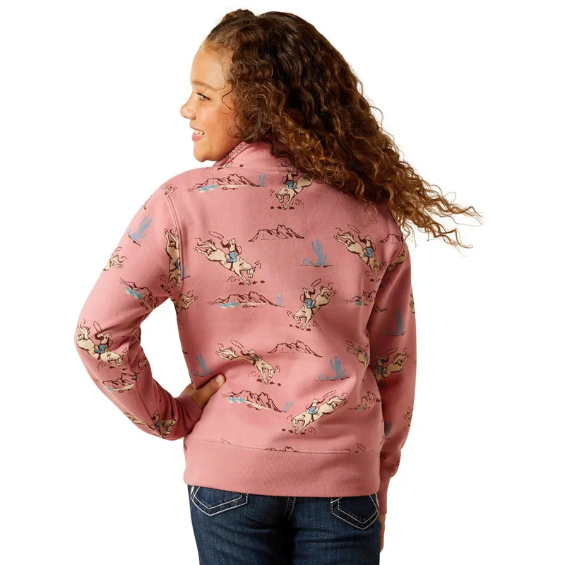 Ariat Bronc Scene Junior Girls 1/4 Zip Sweatshirt - Bronc Toile-2