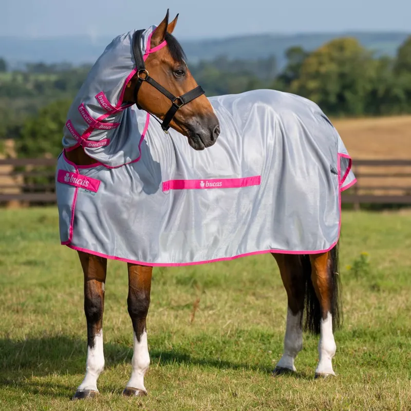 Bucas Buzz Off Detachable Neck Fly Sheet - Blue/Blossom-4