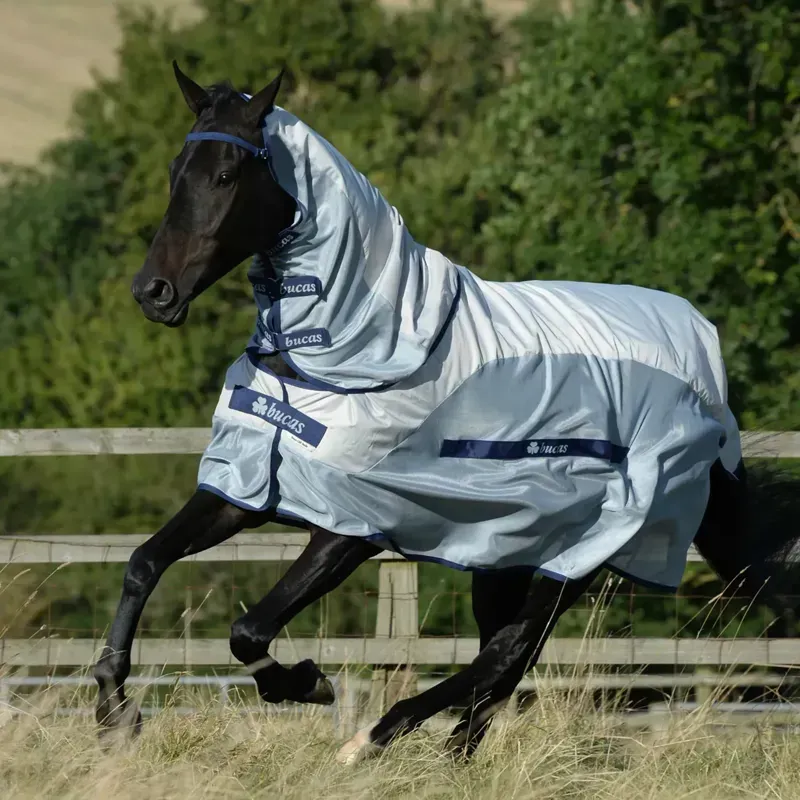 Bucas Buzz Off Rain Detachable Neck Waterproof Fly Sheet - Silver/Blue-1