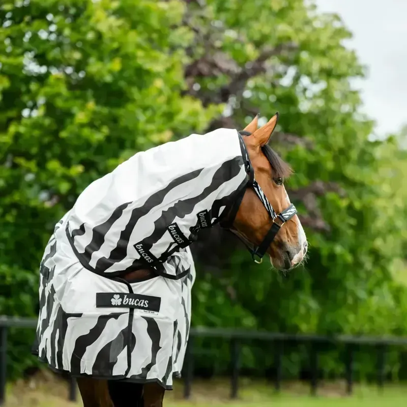 Bucas Buzz Off Rain Detachable Neck Waterproof Fly Sheet - Zebra Print-5