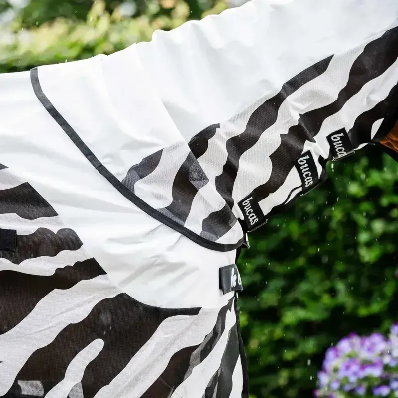 Bucas Buzz Off Rain Detachable Neck Waterproof Fly Sheet - Zebra Print-10