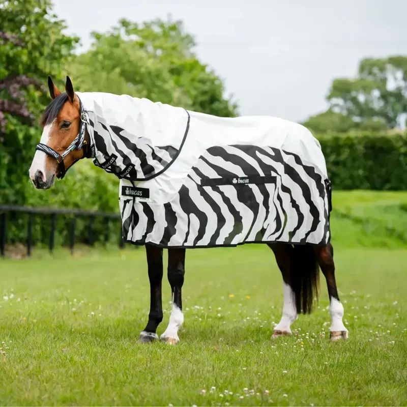 Bucas Buzz Off Rain Detachable Neck Waterproof Fly Sheet - Zebra Print-1
