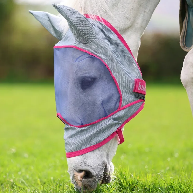 Bucas Buzz-Off Deluxe Fly Mask with Ears - Blue/Blossom