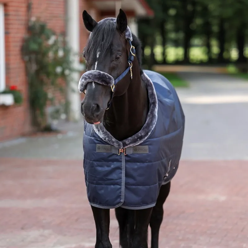 Bucas Show-Line 150g Stable Blanket with Faux Fur Collar - Navy/Grey-1