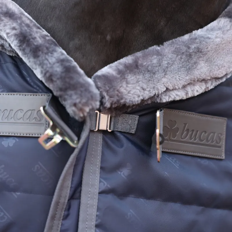 Bucas Show-Line 150g Stable Blanket with Faux Fur Collar - Navy/Grey-2