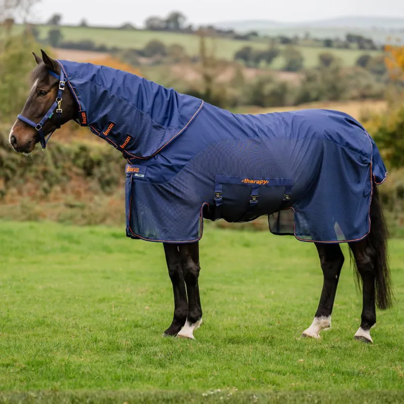 Bucas Therapy X-Range Rain Waterproof Detachable Neck Rug Navy/Orange