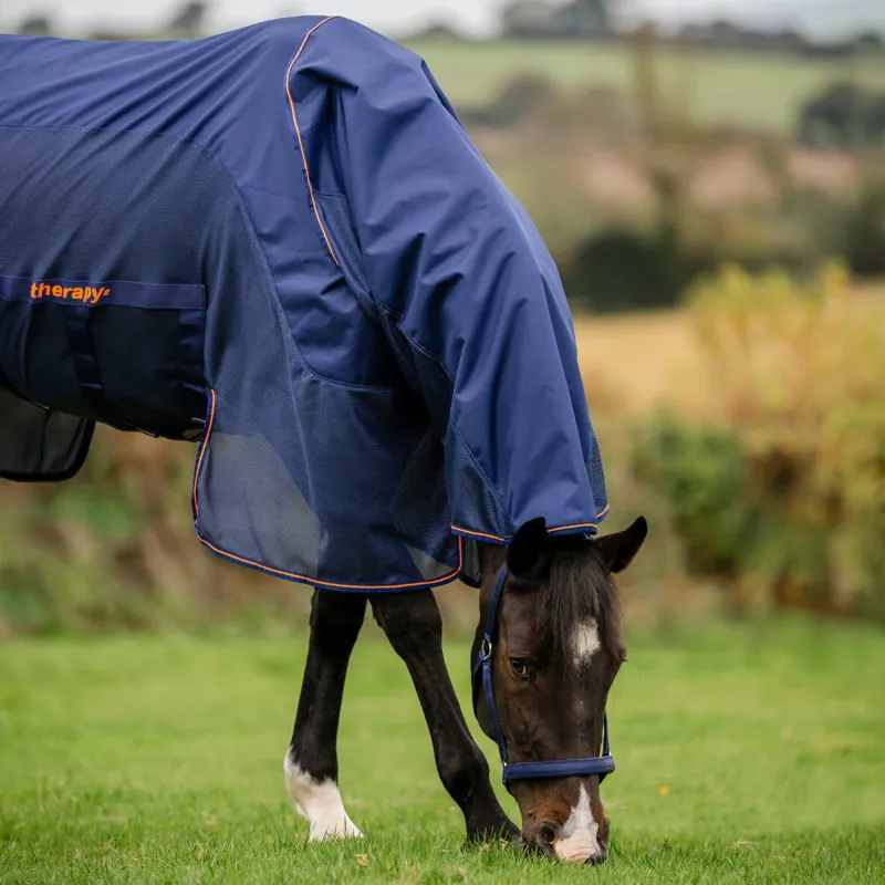 Bucas Therapy X-Range Rain Waterproof Detachable Neck Rug Navy/Orange-10