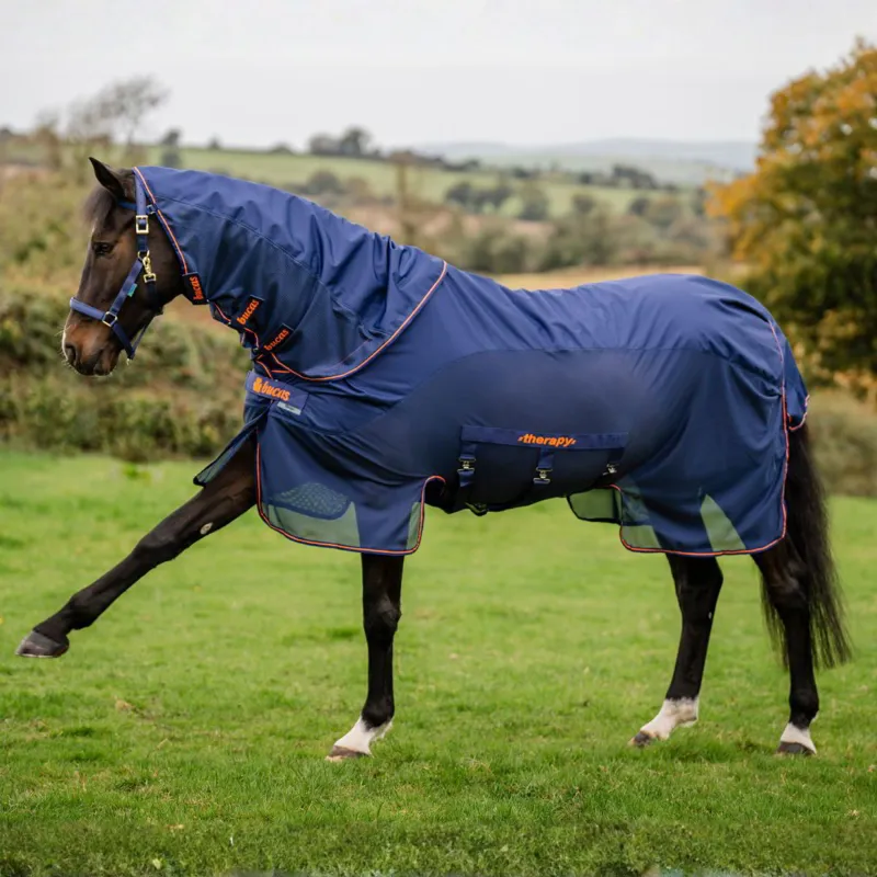 Bucas Therapy X-Range Rain Waterproof Detachable Neck Rug Navy/Orange-11