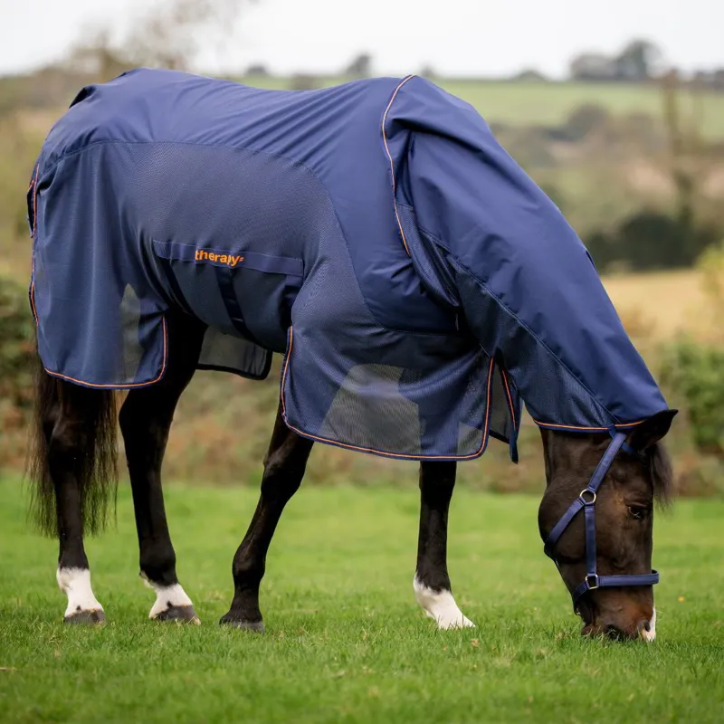 Bucas Therapy X-Range Rain Waterproof Detachable Neck Rug Navy/Orange-4