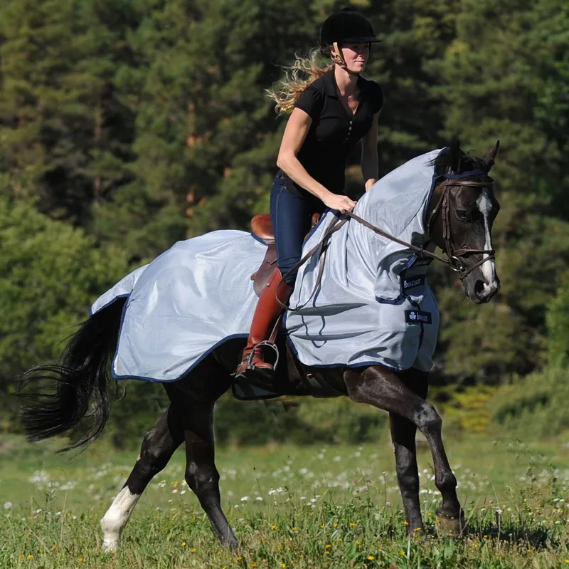 Bucas Buzz-Off Riding Rug - Silver/Navy