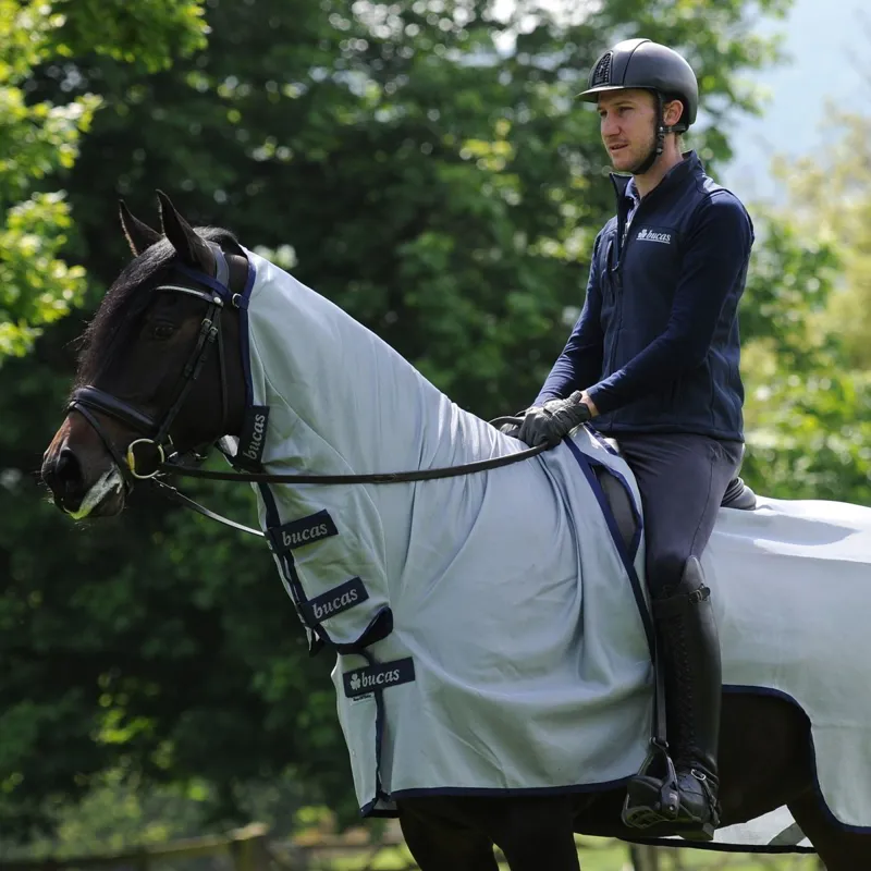 Bucas Buzz-Off Riding Rug - Silver/Navy-1