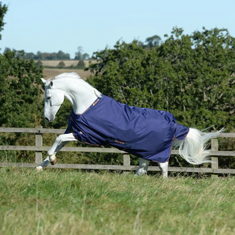 Bucas Therapy 0g Turnout Blanket - Navy/Orange-3