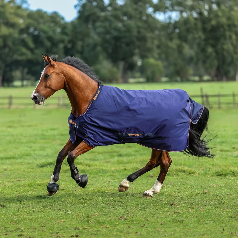 Bucas Therapy 0g Turnout Blanket - Navy/Orange-2