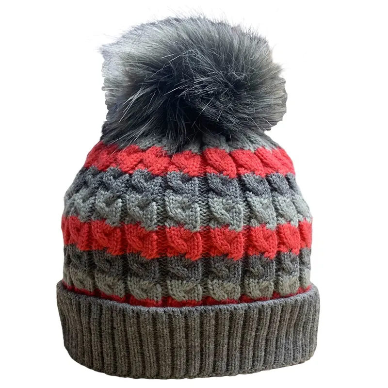 Platinum Bute Womens Knitted Waterproof Pom Hat - Pink/Grey