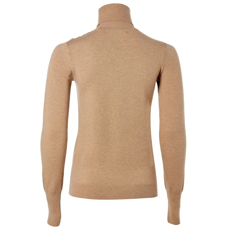 Holland Cooper Buttoned Knit Womens Turtleneck - Dark Camel-4