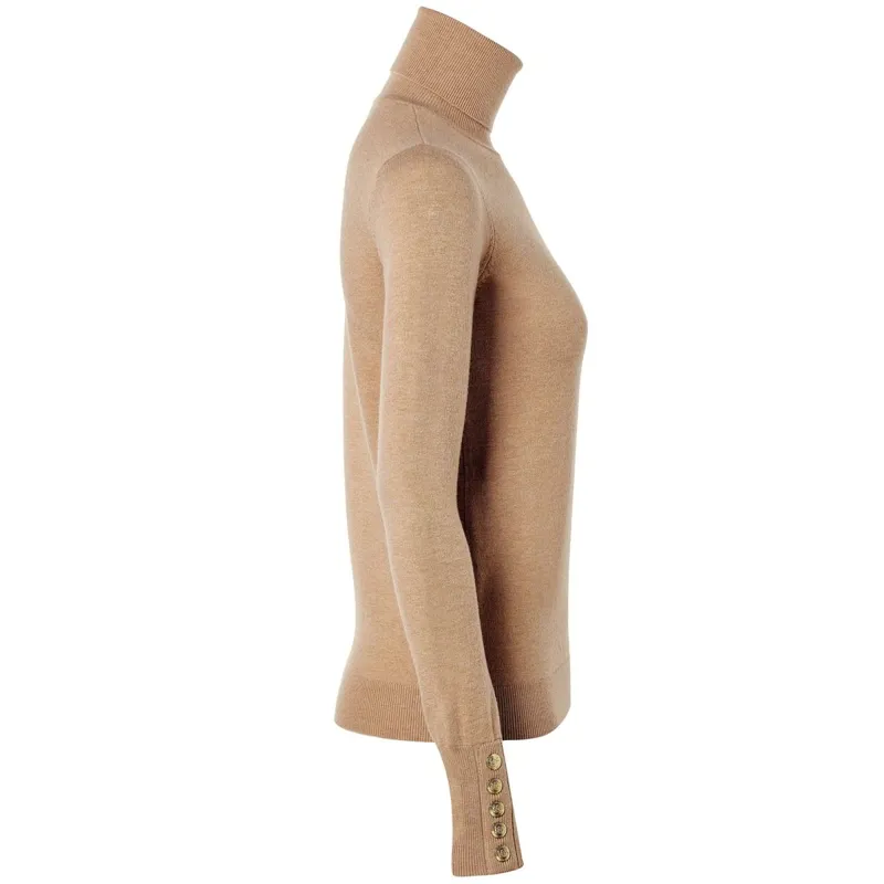 Holland Cooper Buttoned Knit Womens Turtleneck - Dark Camel-3