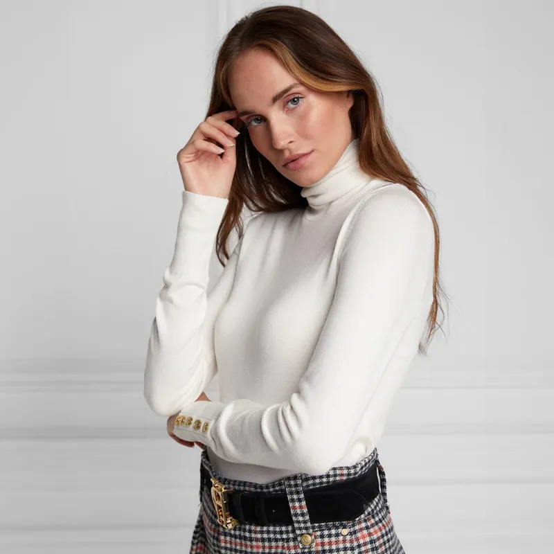 Holland Cooper Buttoned Knit Turtleneck - Cream-9