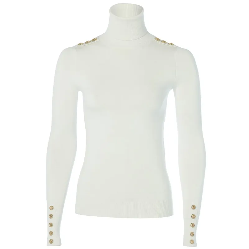 Holland Cooper Buttoned Knit Turtleneck - Cream-6