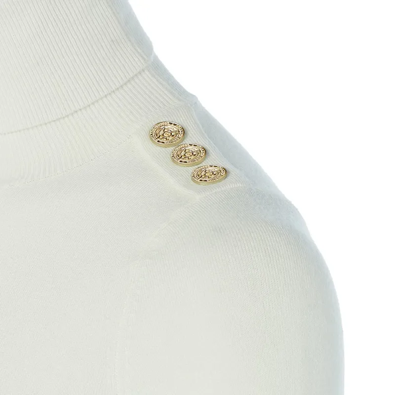 Holland Cooper Buttoned Knit Turtleneck - Cream-4